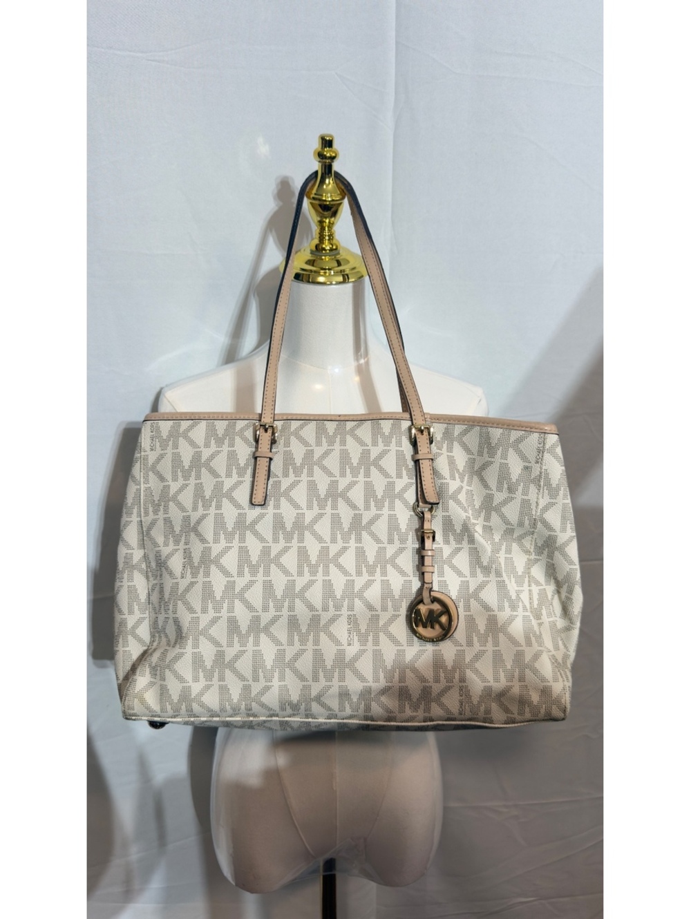Michael Kors Jet Set Travel Beige Coated Canvas and Leather Tote Bag & Wallet